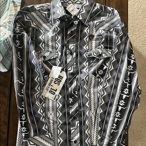 Black and White Patterned Kids pearl snap  Shirt